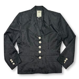 EUC Vertigo Paris Black Jacquard Blazer with Gold Buttons Formal Jacket Womens L
